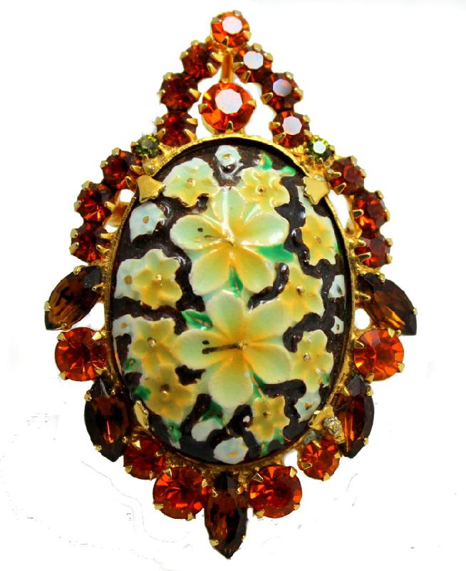 Front view of Topaz Cabochons Painted (hand/Transfer) Pin Pendant