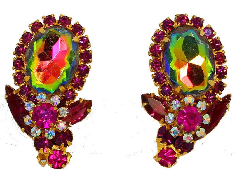 Front view of Purple (cardinal) Oval Multi-Color/Shaded Earrings Clip
