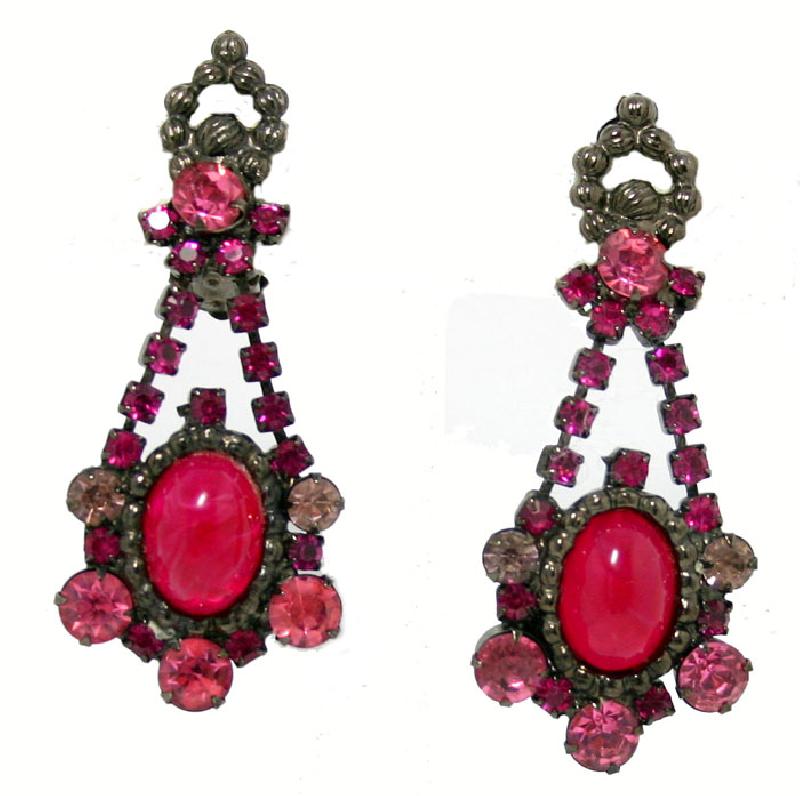 Front view of Pink Cabochons Plastic Earrings Clip