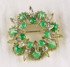 Green Cabochons Striped Brooch