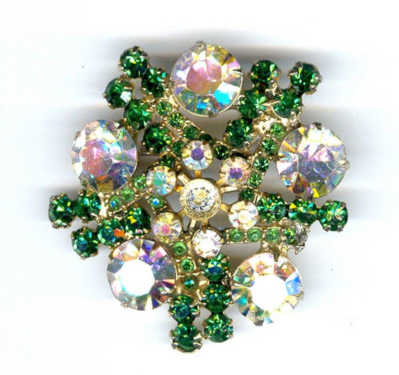 Front view of Green Chatons Only Brooch