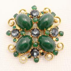 Green Cabochons Plastic Brooch