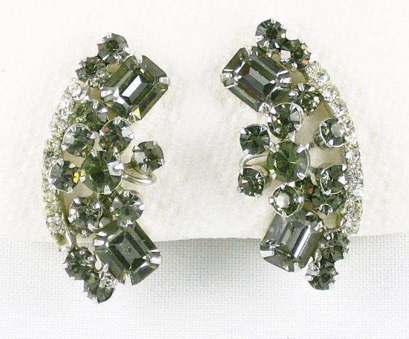 Front view of Gray (black Diamond) Emerald Cut Earrings Clip