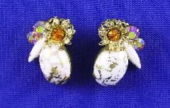 White (chalk Or Milk) Cabochons Spotted Earrings Clip