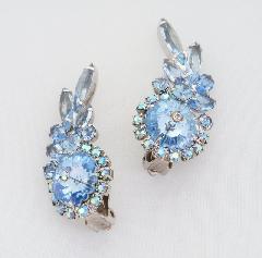 Blue Navettes Rivoli/Margarita Earrings Clip