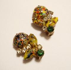 Yellow Navettes Spotted Earrings Clip