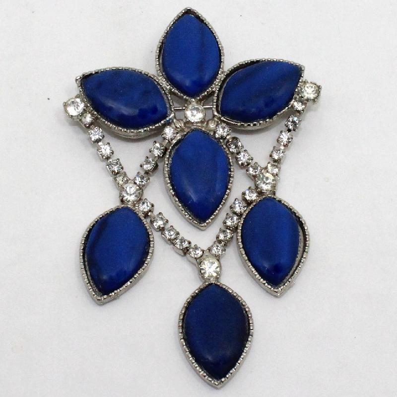 Front view of Blue Navettes Plastic Pin Pendant