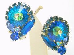 Blue Navettes Rivoli/Margarita Earrings Clip