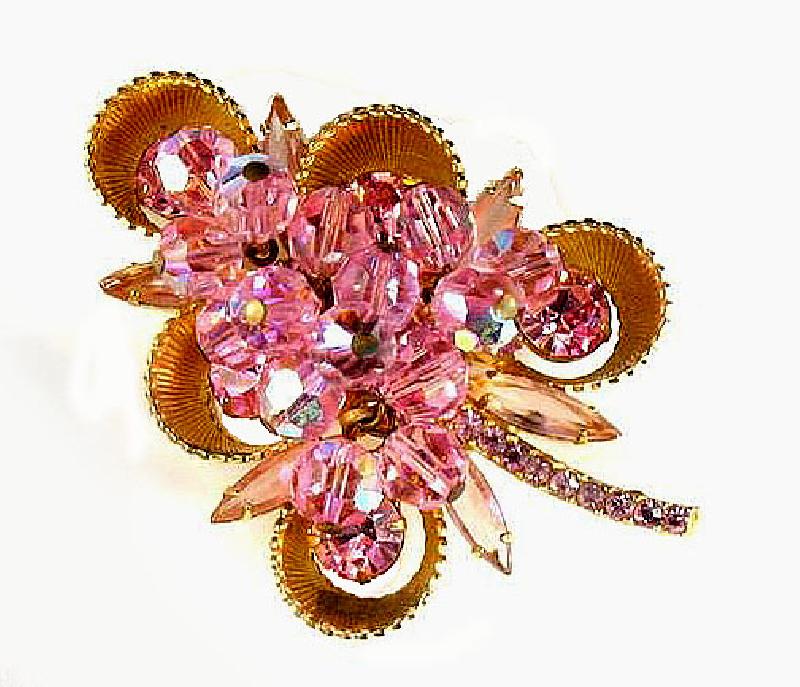 Front view of Pink Navettes Brooch