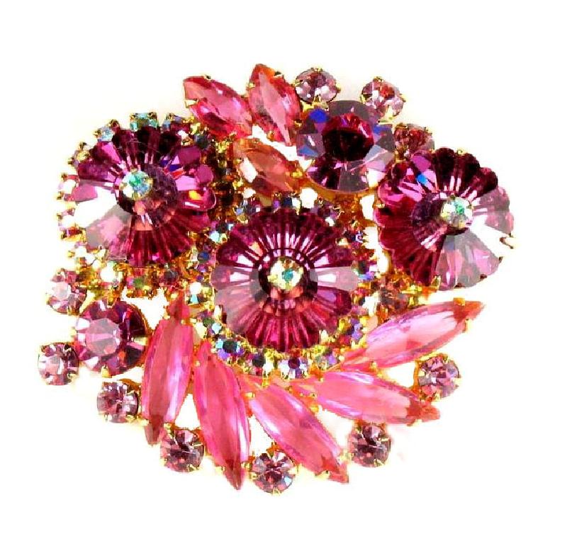 Front view of Pink Navettes Rivoli/Margarita Brooch