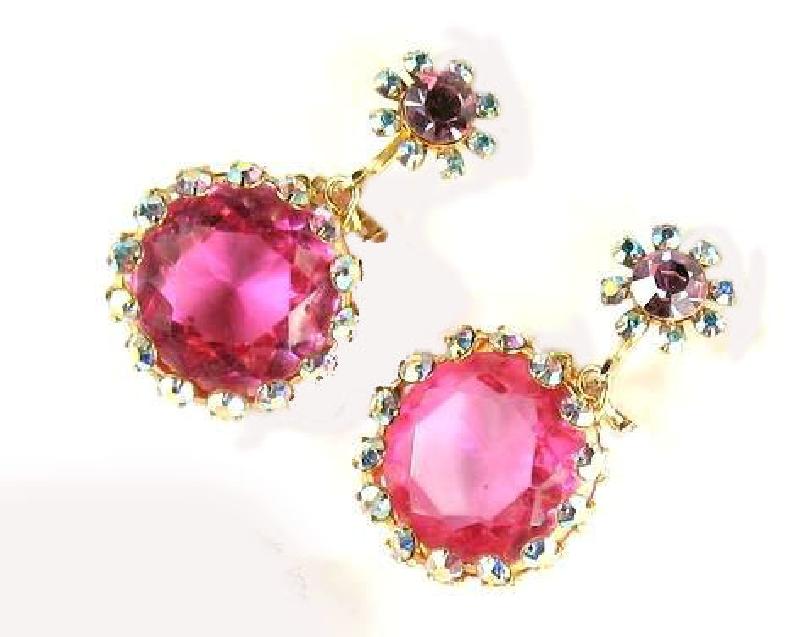 Front view of Pink Framed Disks Earrings Clip