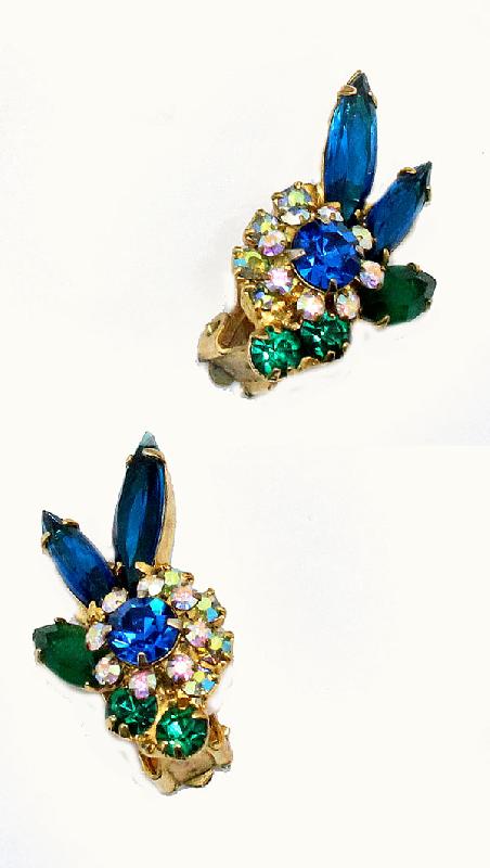 Front view of Blue Navettes Earrings Clip