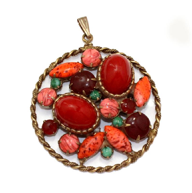 Front view of Red Cabochons Plastic Pendant