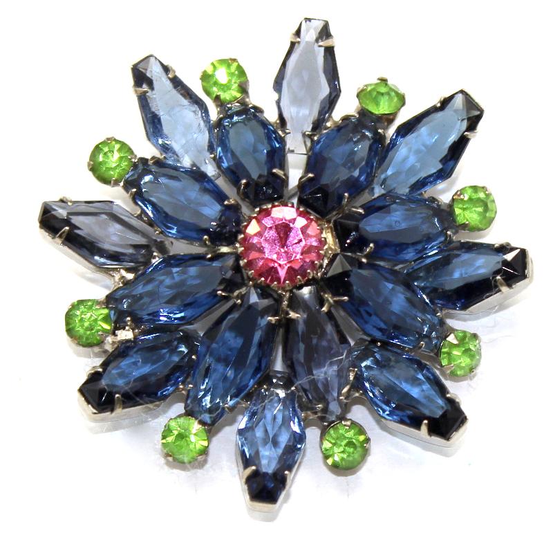 Front view of Blue Hexagon Brooch