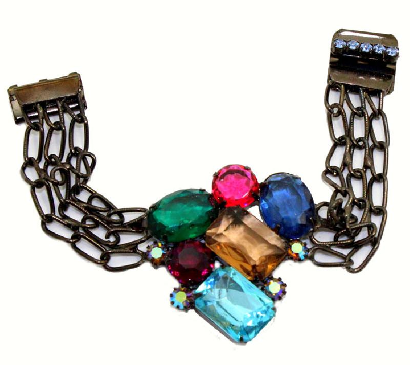 Front view of Multiple Colors Emerald Cut Bracelet Flat Push In
