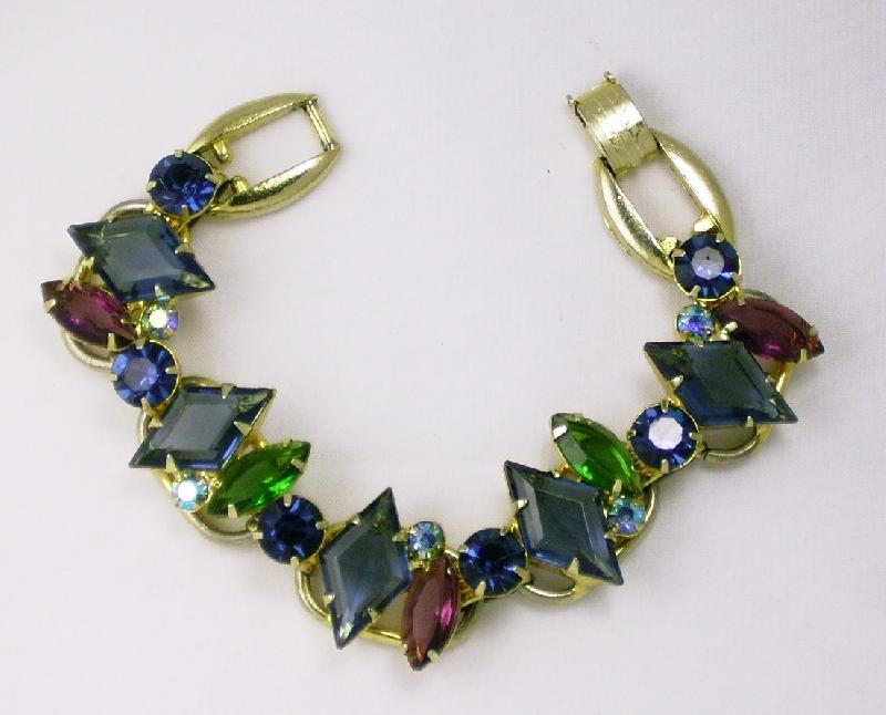 Front view of Multiple Colors Diamond Bracelet 5 Link