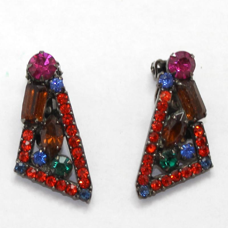 Front view of Orange Baguettes Earrings Clip