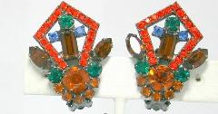 Orange Baguettes Earrings Clip