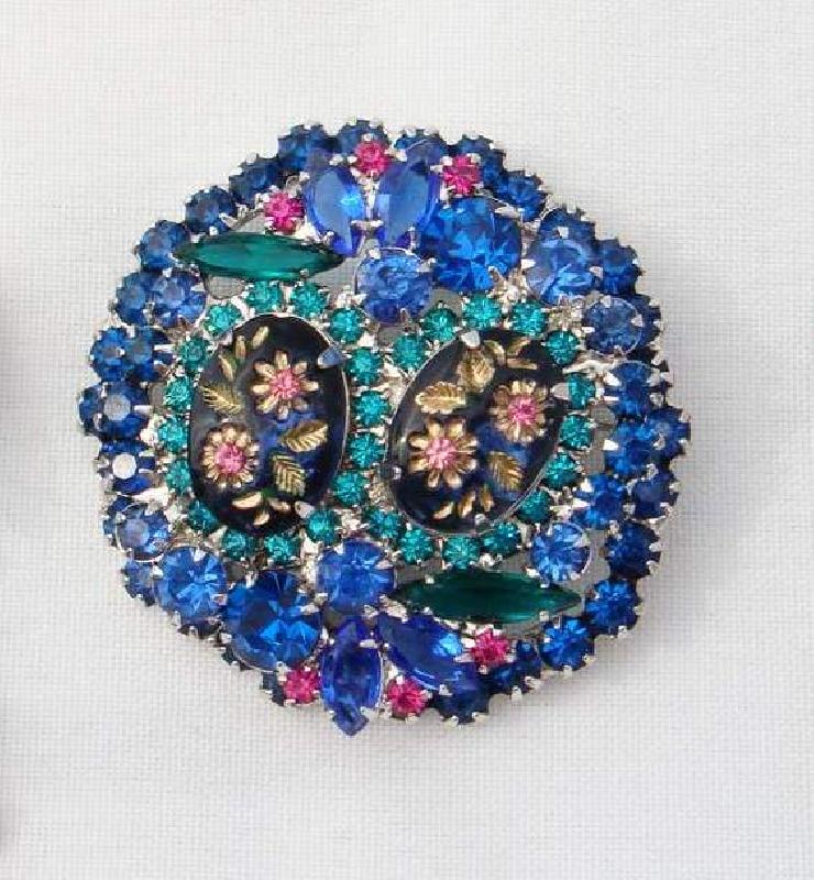 Front view of Blue Cabochons Molded/Cut Brooch