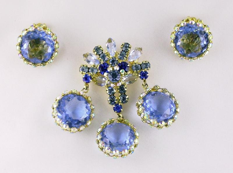 Front view of Blue Framed Disks Brooch