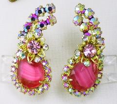 Pink Pear Givre Earrings Clip