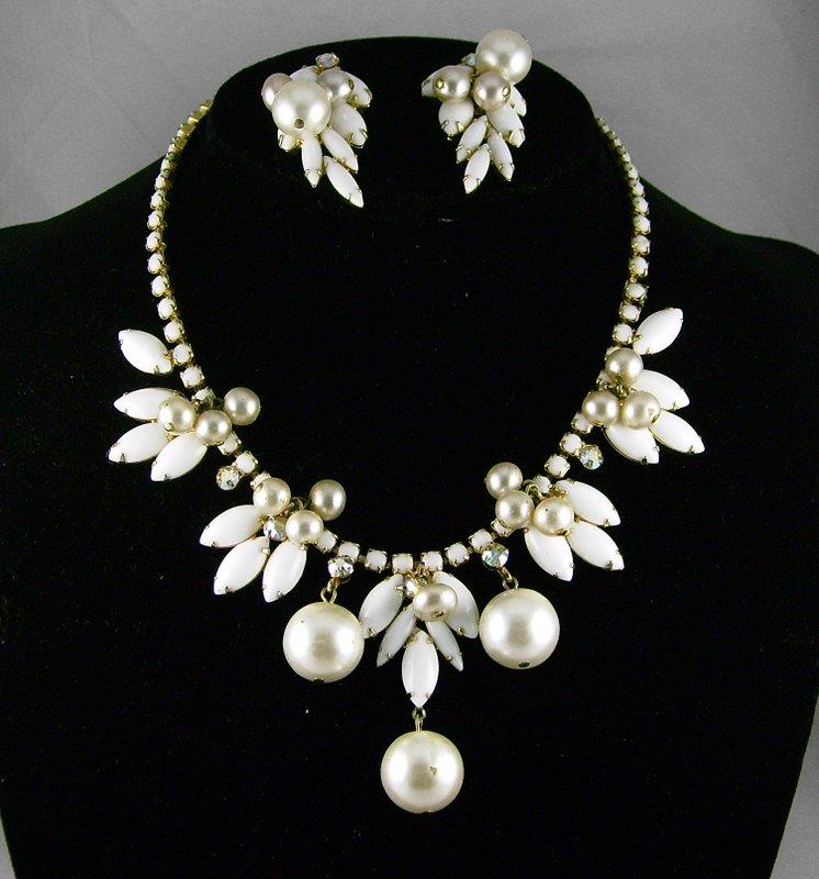 Front view of White (chalk Or Milk) Navettes Earrings Clip