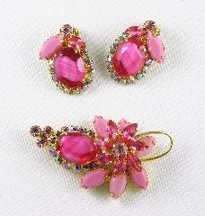 Pink Oval Givre Earrings Clip