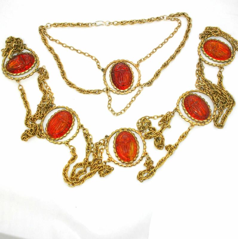 Front view of Red Cabochons Molded/Cut Necklace