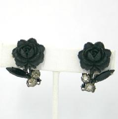 Black (jet) Navettes Molded/Cut Earrings Clip