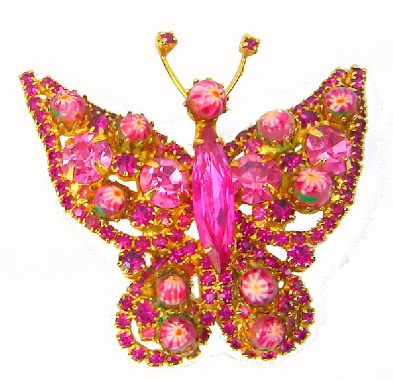 Front view of Pink Navettes Painted (hand/Transfer) Brooch