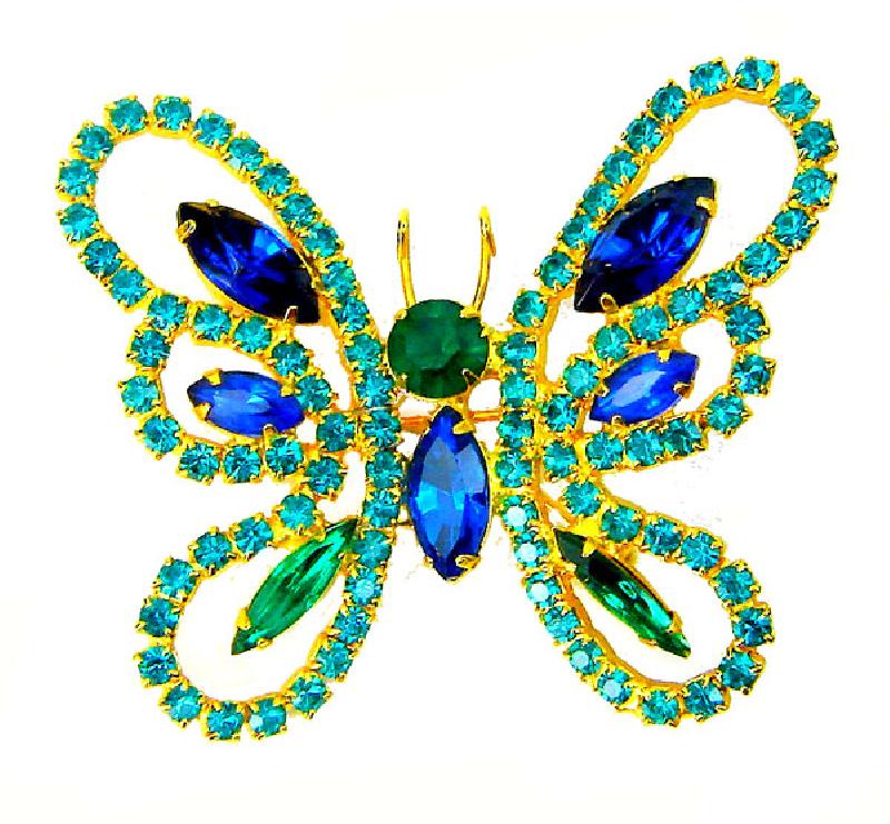 Front view of Blue Navettes Brooch