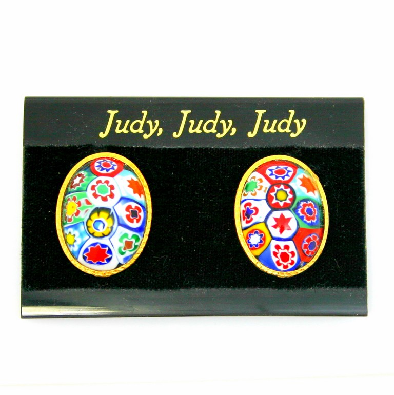 Front view of Multiple Colors Cabochons Earrings Clip