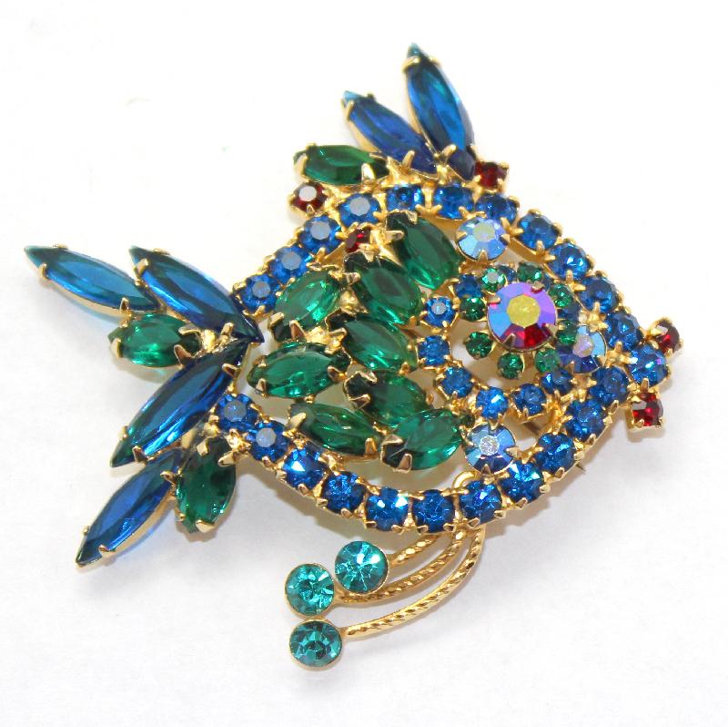 Front view of Blue Navettes Brooch