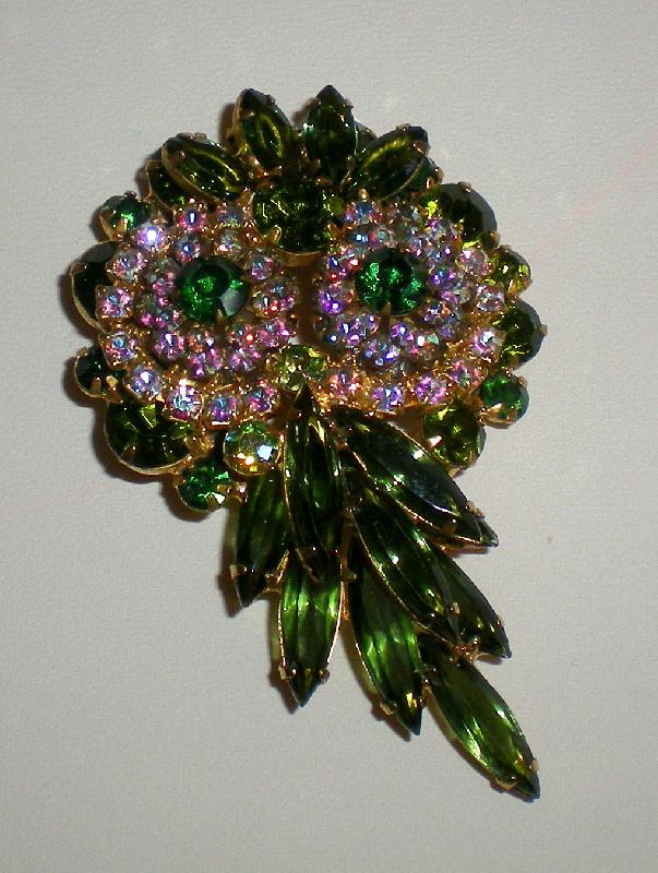 Front view of Green Navettes Brooch