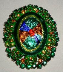 Green Cabochons Painted (hand/Transfer) Brooch