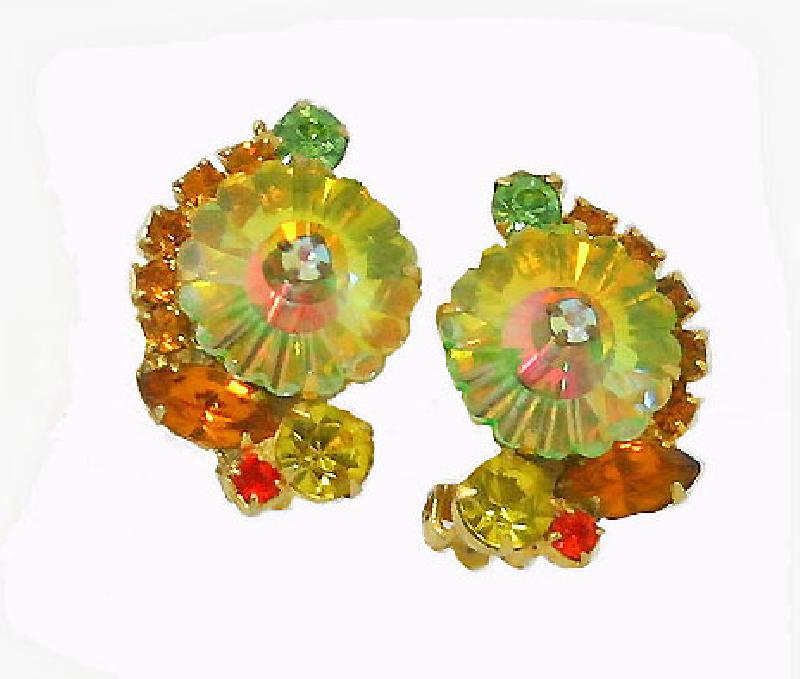 Front view of Yellow Navettes Rivoli/Margarita Earrings Clip