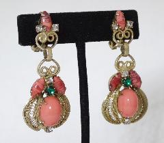 Orange Cabochons Striped Earrings Clip