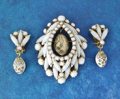 White (chalk Or Milk) Navettes Brooch