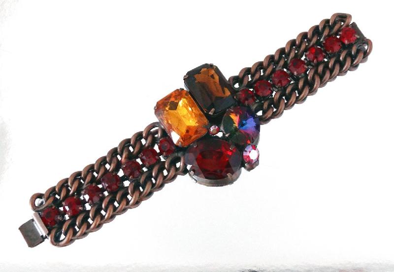 Front view of Red Emerald Cut Rivoli/Margarita Bracelet Flat Push In