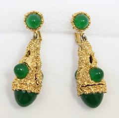 Green Cabochons Earrings Clip