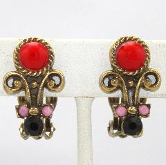Red Cabochons Earrings Clip