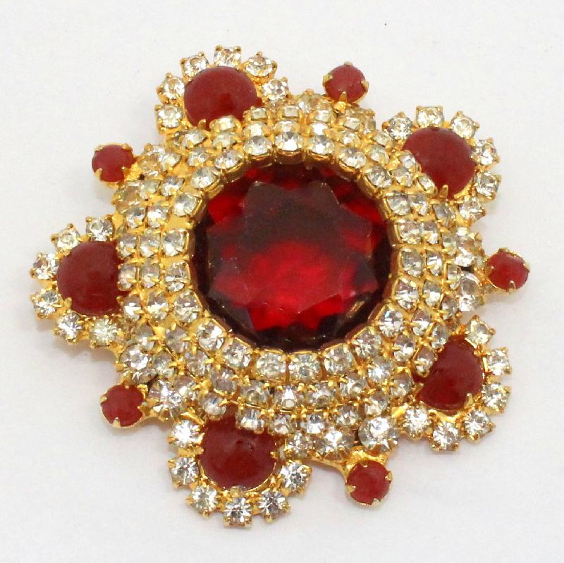 Front view of Red Dentelle Brooch