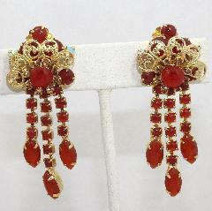 Red Navettes Earrings Clip