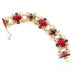 Red Cabochons Bracelet Flat Push In