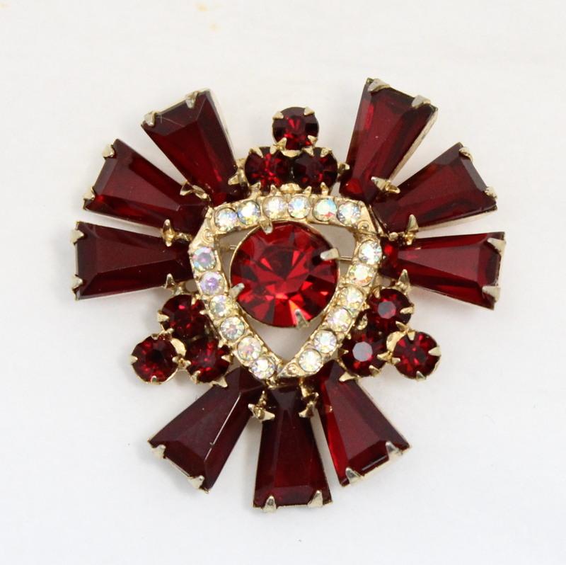 Front view of Red Keystones Brooch
