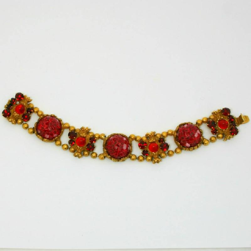 Front view of Red Cabochons Multi-Color/Shaded Bracelet Flat Push In