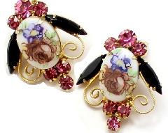 Pink Cabochons Painted (hand/Transfer) Earrings Clip