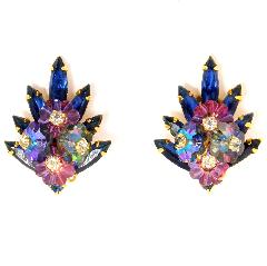 Blue Navettes Rivoli/Margarita Earrings Clip