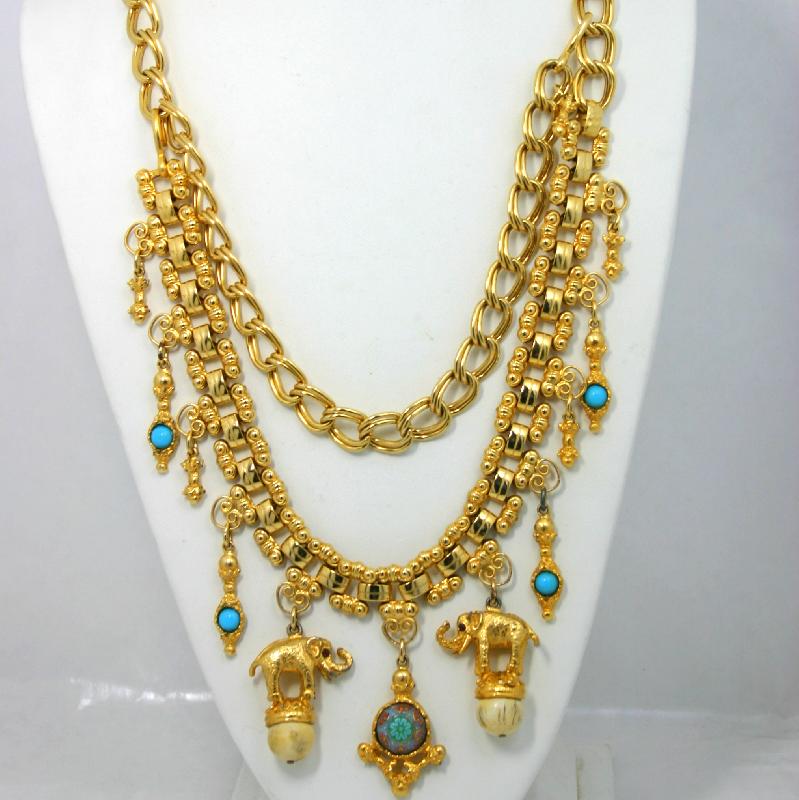 Front view of Blue Cabochons Molded/Cut Necklace