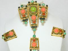 Orange Cabochons Molded/Cut Pin Pendant